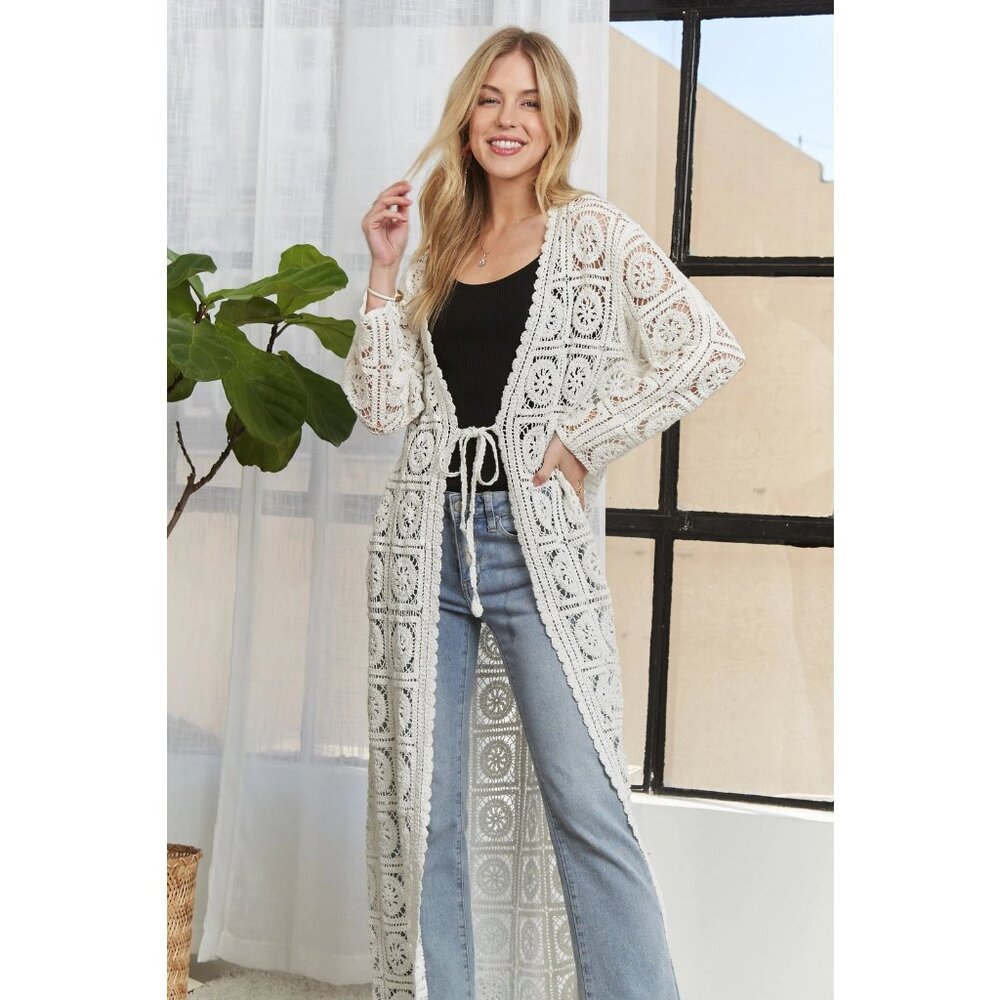 ADORA Long Sleeves Crochet Elastic Cardigan - Picture 4 of 9